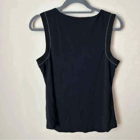 Iris Setlakwe Black V-Neck Suede Trim Stretch Shell Black Tank Top Women’s Large - Picture 5 of 6